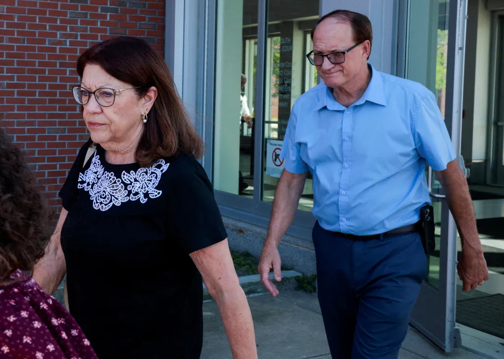 Michael and Paula Musgrove, parents of Lindsay Clancy, leaving the Plymouth Superior courthouse.