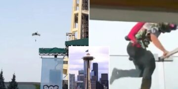 Daredevil BASE jumpers spark Space Needle scare after pulling off illegal stunt