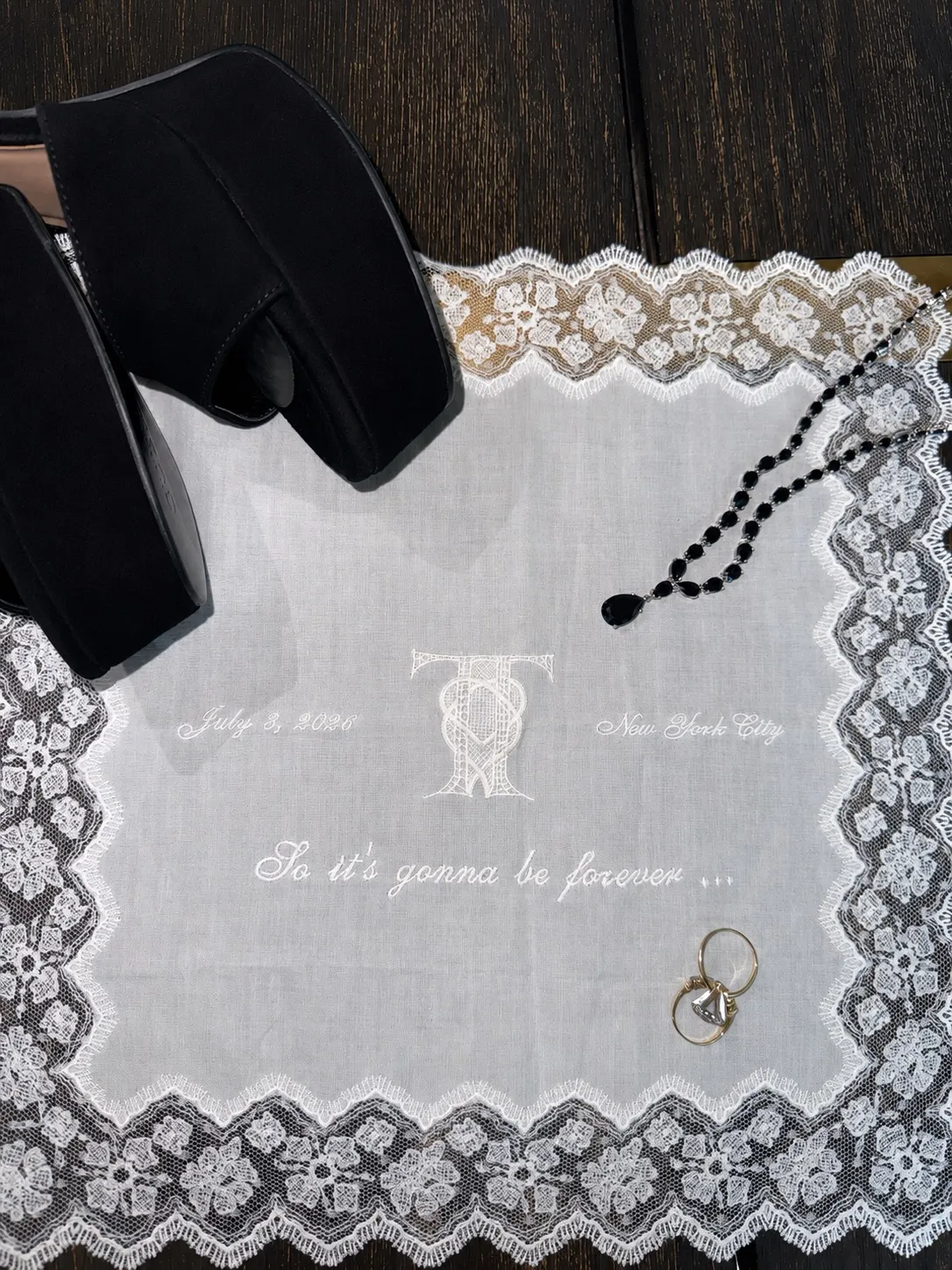 Lace handkerchief embroidered with 