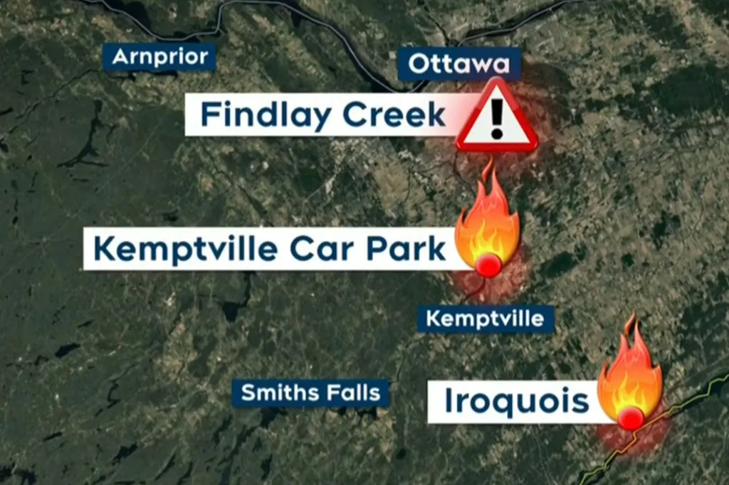 Illustration of a map showing three crime scenes in Ottawa.