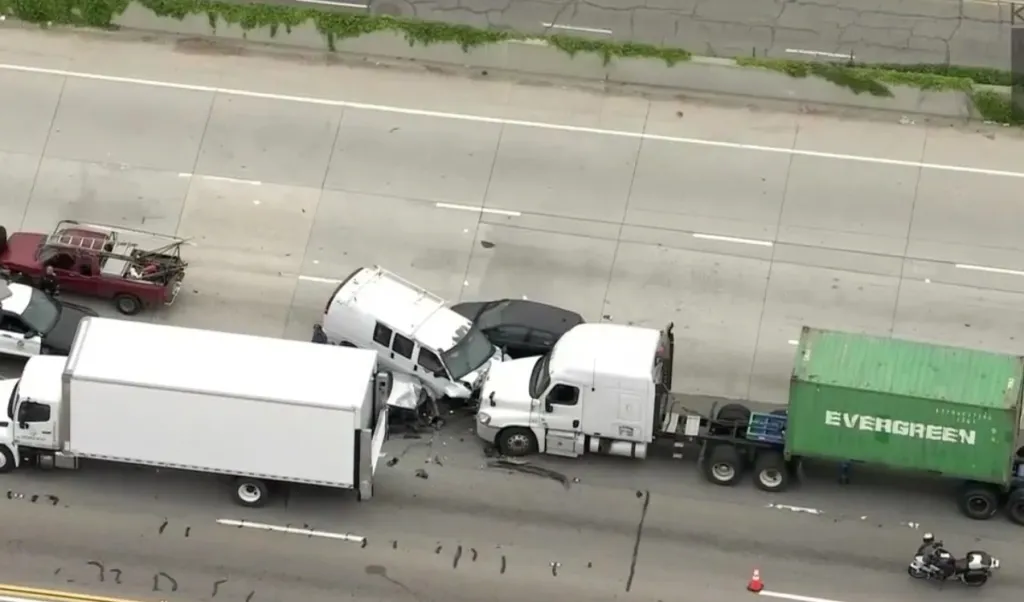Pileup on the 405 Freeway after a police chase.