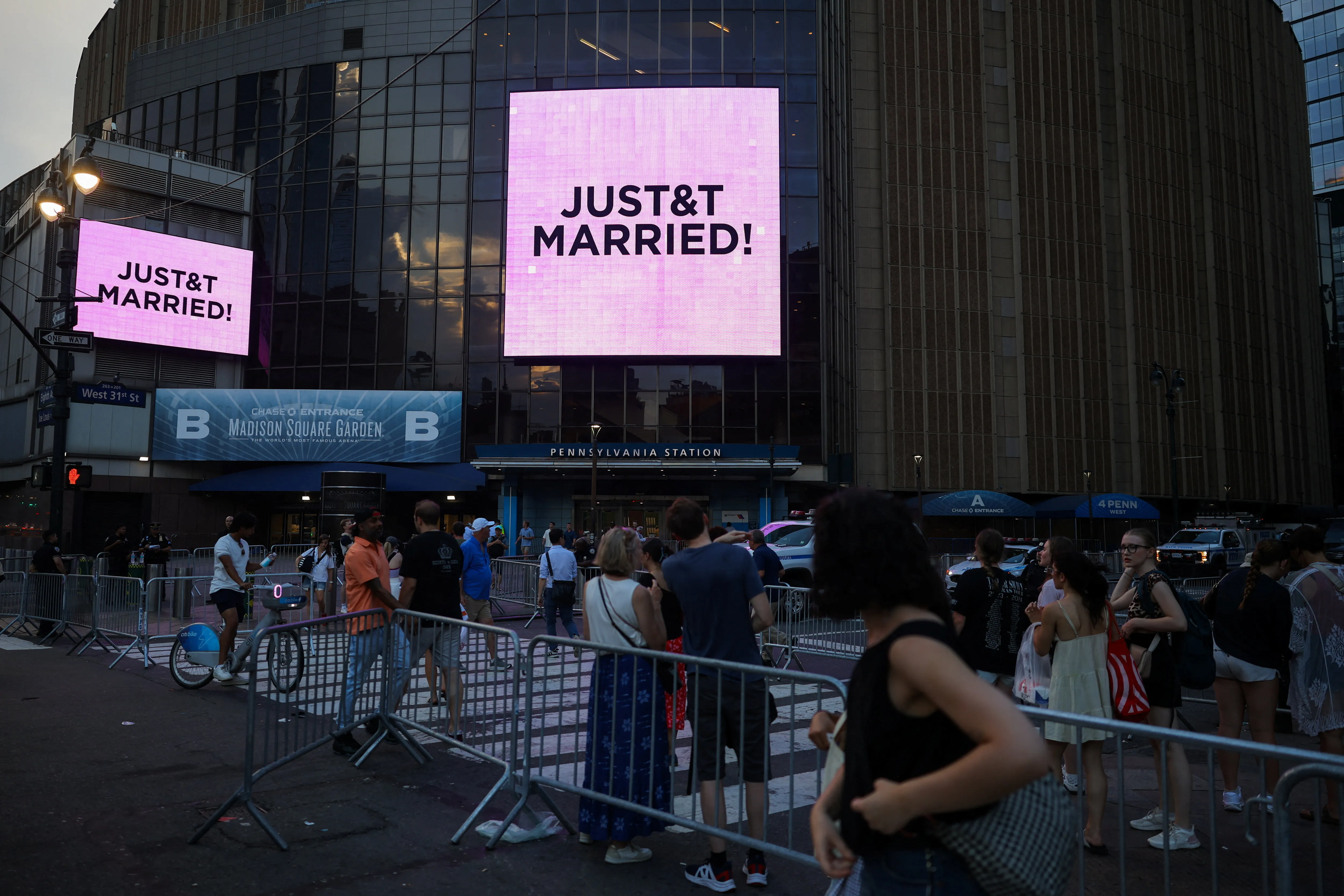 Screens outside Madison Square Garden display 