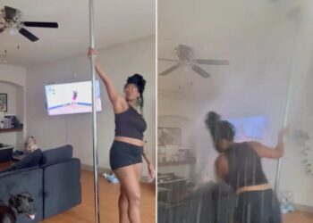 Texas pole dancer knocks into ceiling sprinkler, floods apartment in wild video