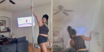 Texas pole dancer knocks into ceiling sprinkler, floods apartment in wild video