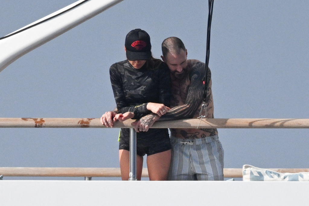 Adam Levine and Behati Prinsloo on a luxury yacht in Saint-Tropez.
