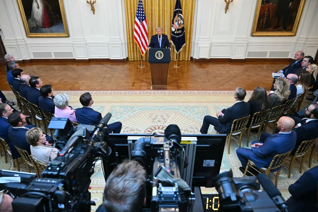 President Donald Trump speaks in the East Room of the White House, Thursday, July 16, 2026, in Washington. (Saul Loeb/Pool via AP)