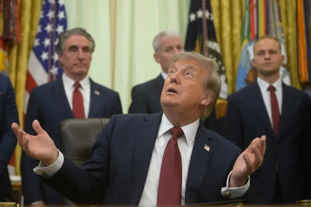 President Donald Trump speaks during an event in the Oval Office of the White House on July 24, 2026.