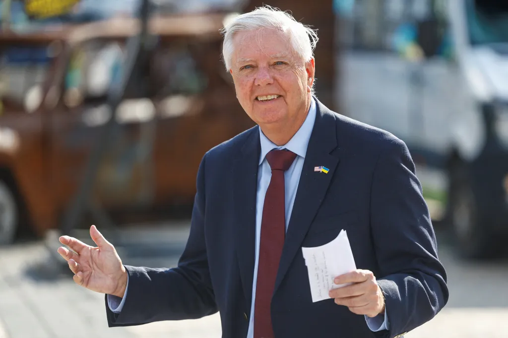 U.S. Senator Lindsey Graham speaking to media in Kyiv.