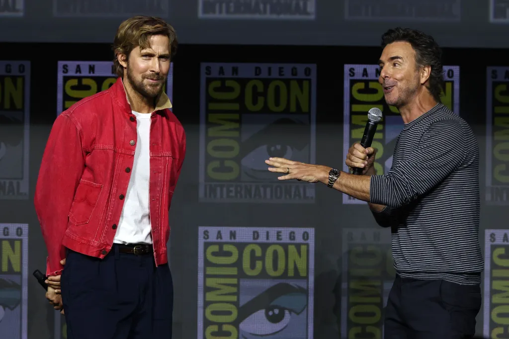 Ryan Gosling and Shawn Levy on stage at the Marvel Studios Hall H Presentation at 2026 Comic-Con International.