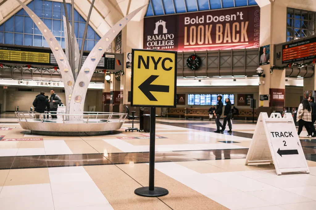 An indoor view of the Frank R. Lautenberg Secaucus Junction with an