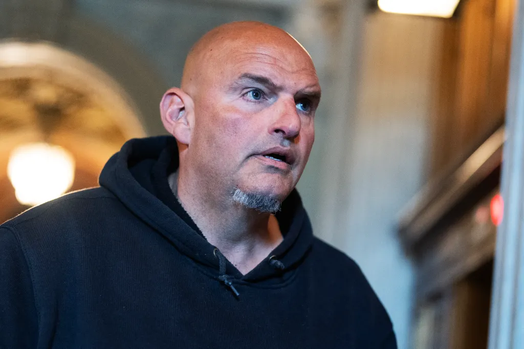 Sen. John Fetterman in a black hoodie in the U.S. Capitol.