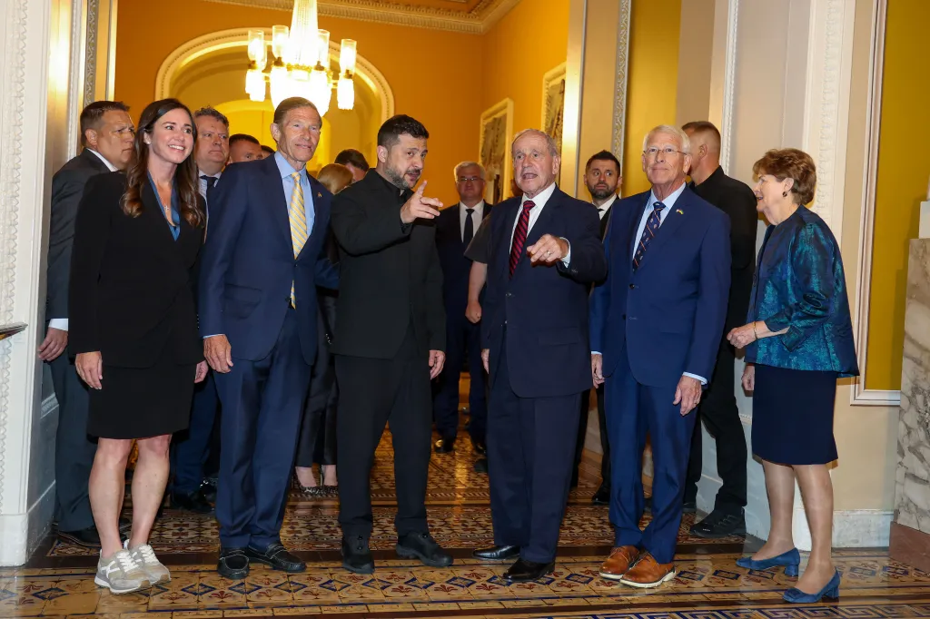 Ukrainian President Volodymyr Zelenskyy meeting with a group of U.S. lawmakers.