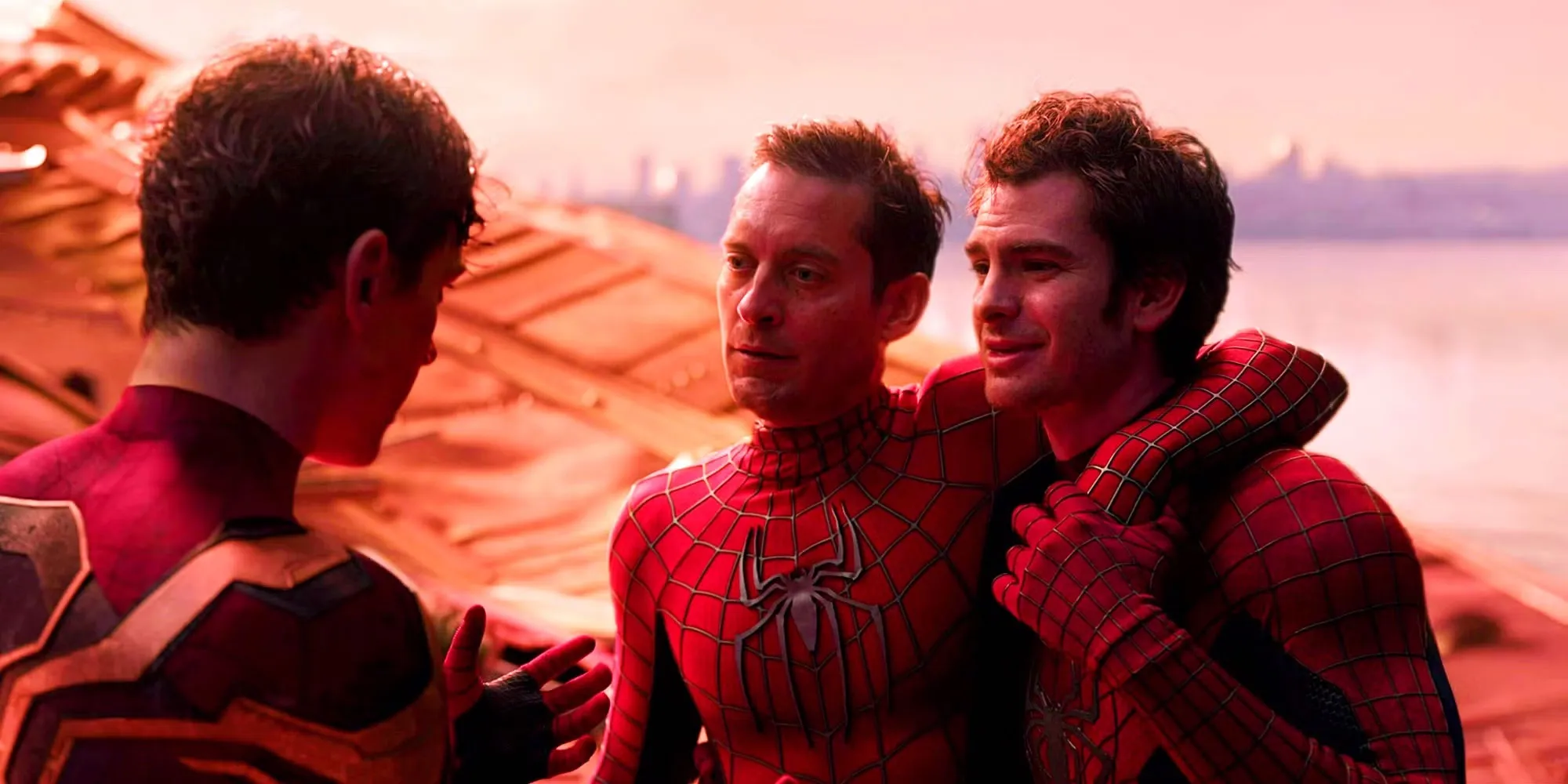 Tom Holland, Tobey Maguire, and Andrew Garfield as Spider-Man in 