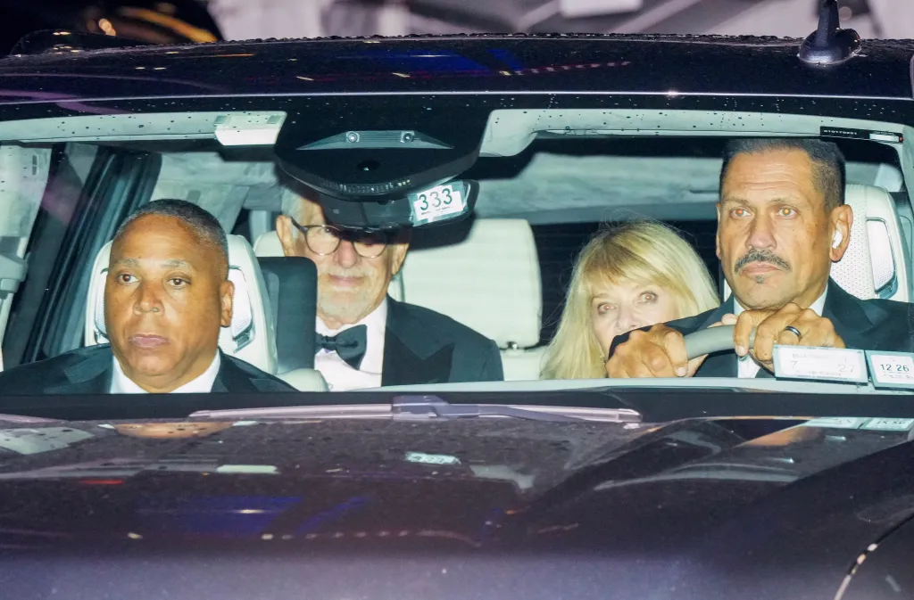 Steven Spielberg and his wife, Kate Capshaw, depart Madison Square Garden in a car with other passengers.