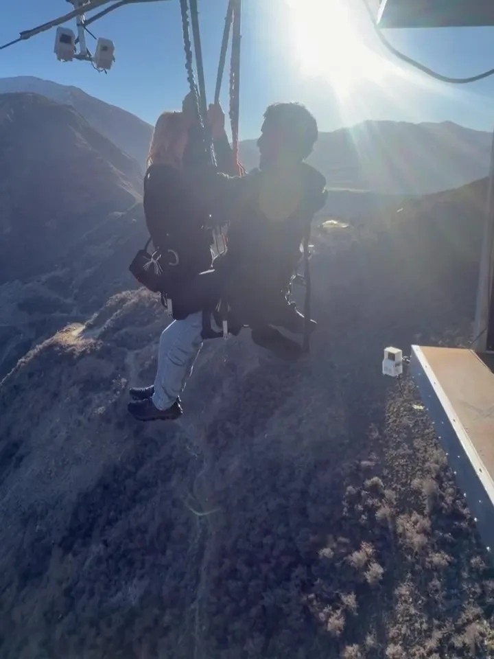 Sydney Sweeney and Scooter Braun bungee jumping.