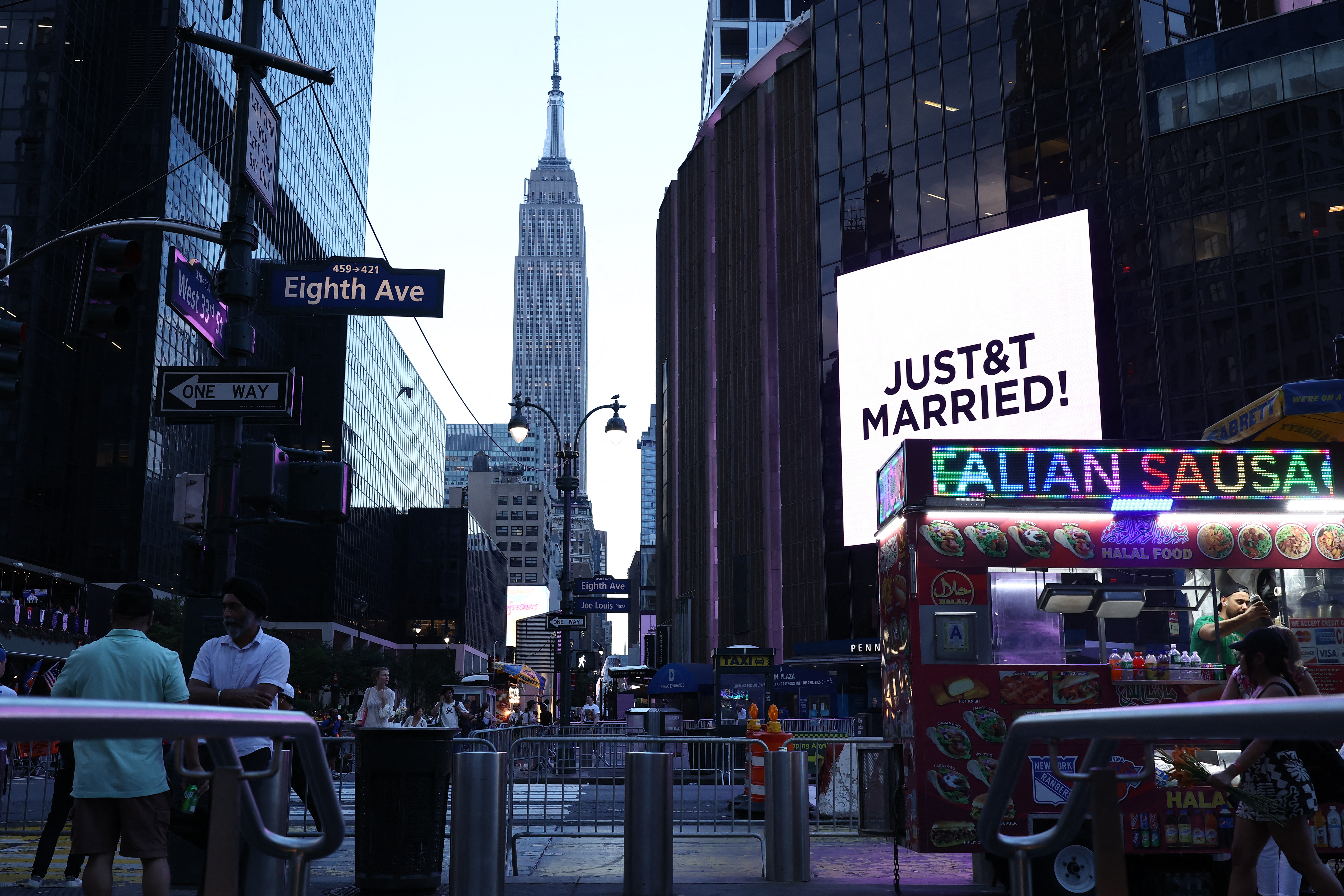 A giant screen outside Madison Square Garden in New York City displays 