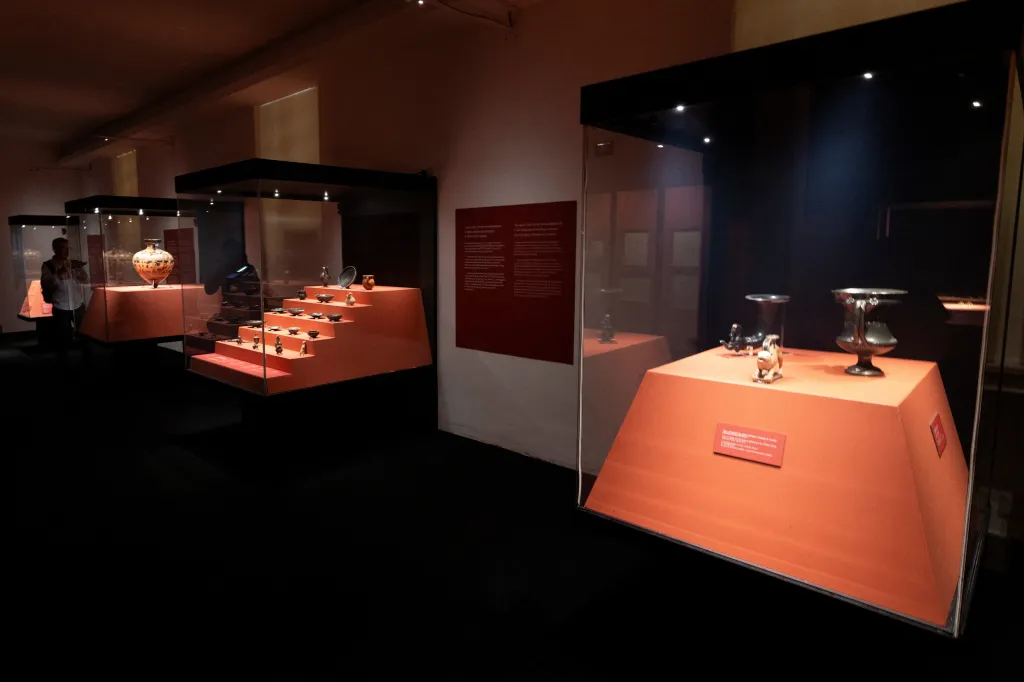Exhibition of Etruscan tomb furnishings at the National Etruscan Museum of Villa Giulia in Rome.