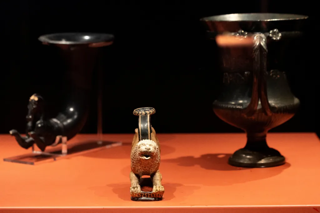 Tomb furnishings coming from the British Museum are on display on the occasion of the inauguration of the newly acquired Tomb of Francois at the National Etruscan Museum of Villa Giulia, in Rome, Italy, June 30, 2026. 