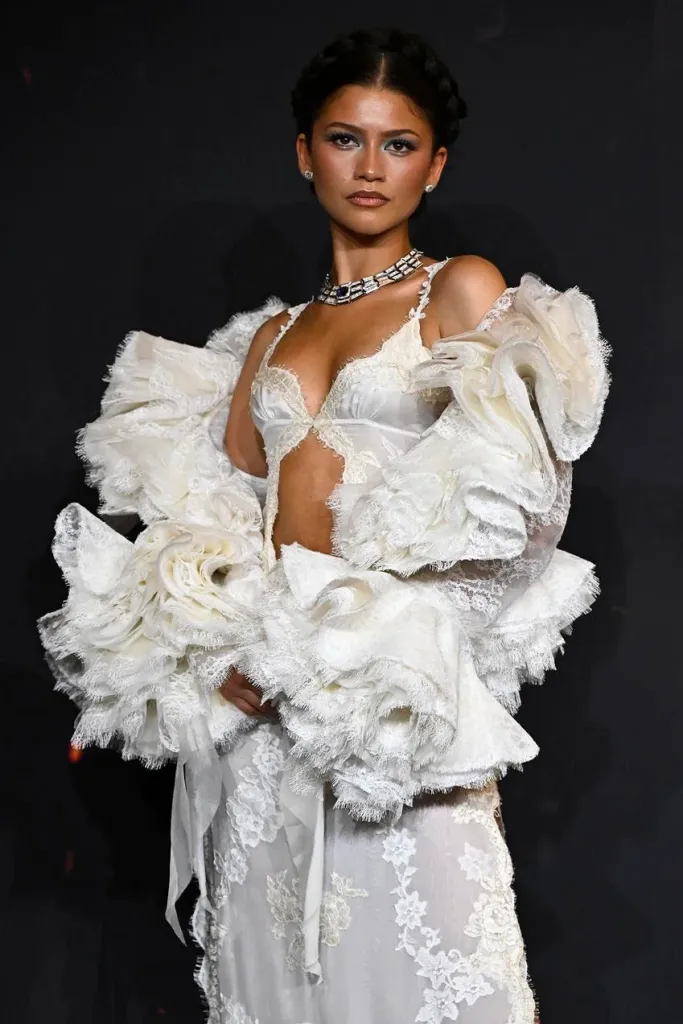 Zendaya in custom Louis Vuitton at The Odyssey premiere in Paris on July 7, 2026. Source: Getty