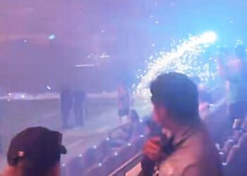 Fans scram: Fireworks head into the stands at BMO stadium after Angel City FC match