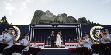 Trump hails U.S. exceptionalism before veering into darkly political speech to usher in America 250