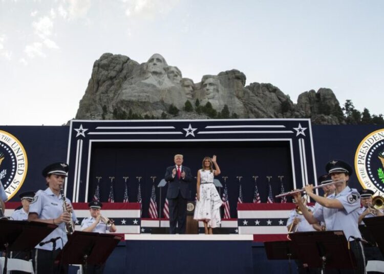 Trump hails U.S. exceptionalism before veering into darkly political speech to usher in America 250