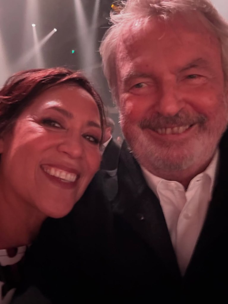 Kate Ceberano and Sam Neill smiling at the ARIA Hall of Fame awards.