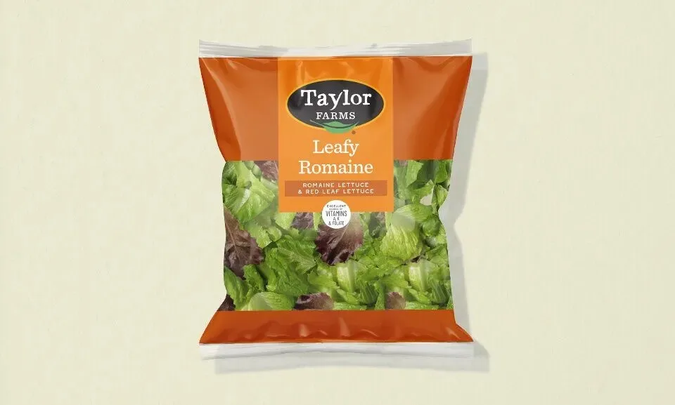 A bag of Taylor Farms lettuce