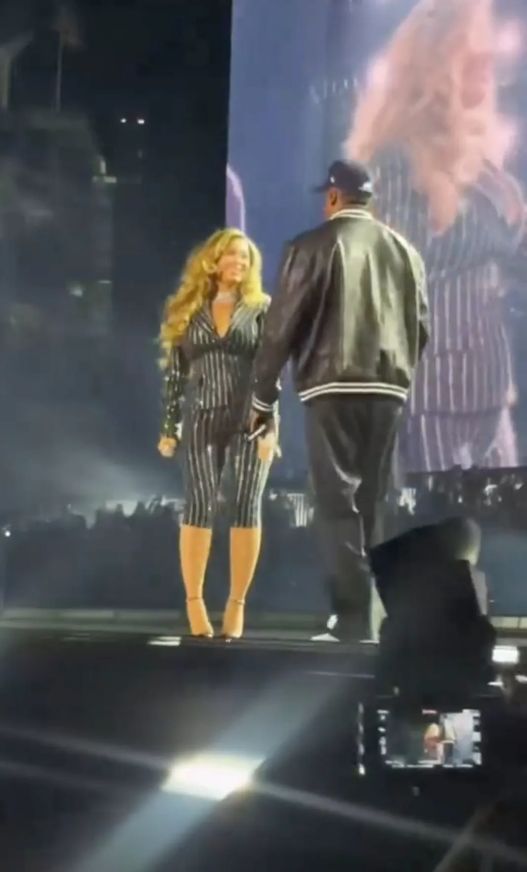 Beyoncé and Jay-Z performing on stage.
