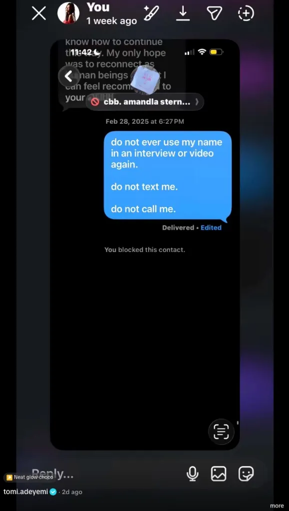 A screenshot of a text message from 