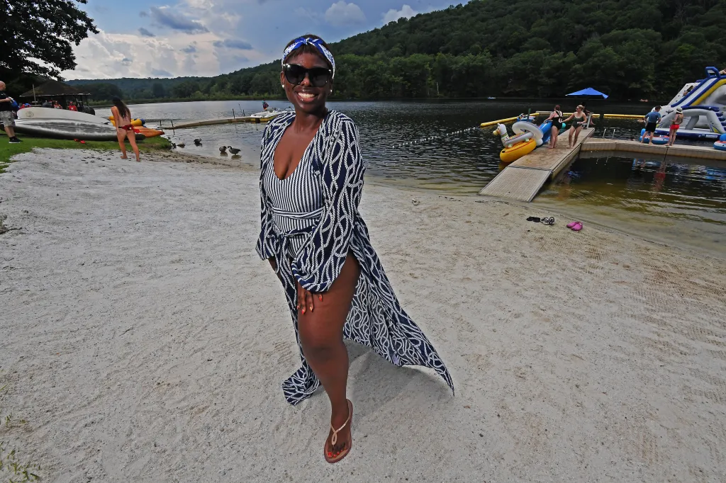 Sandra Florent on a beach at Camp Getaway, Kent, Connecticut.