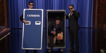 Jimmy Fallon Recreates Trump’s Catering Container Escape