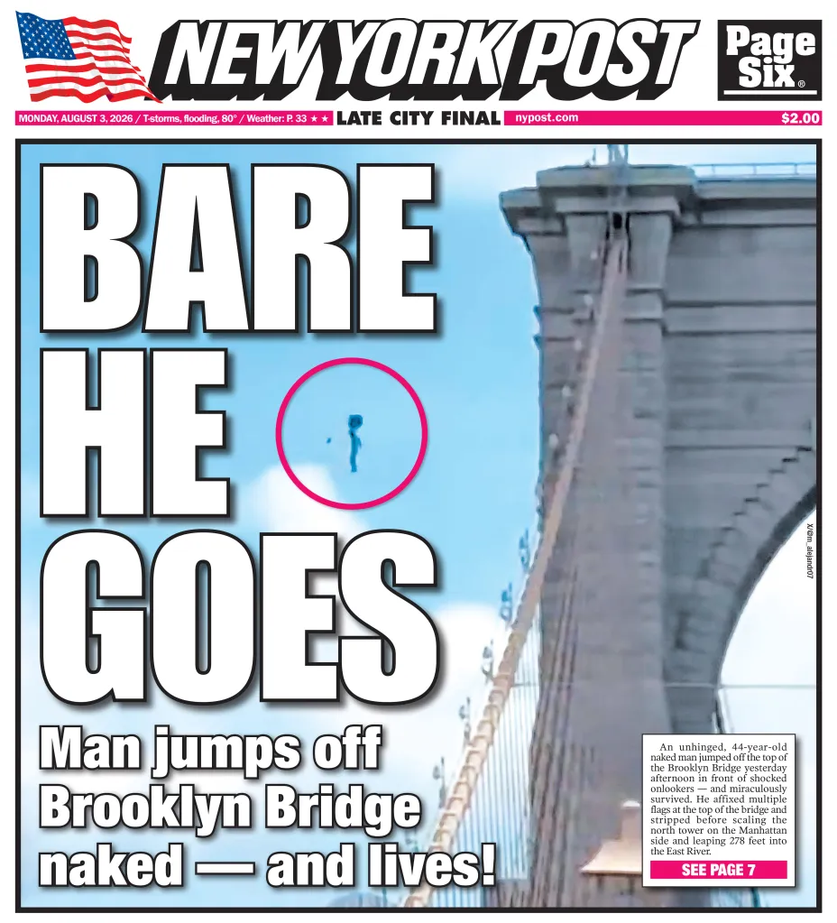 New York Post cover for Monday Aug 3, 2026.