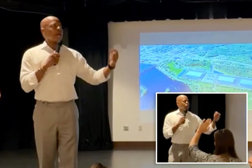 Ex-NYC Mayor Eric Adams mercilessly heckled as he tries to pitch Wisconsin town on AI data center: video