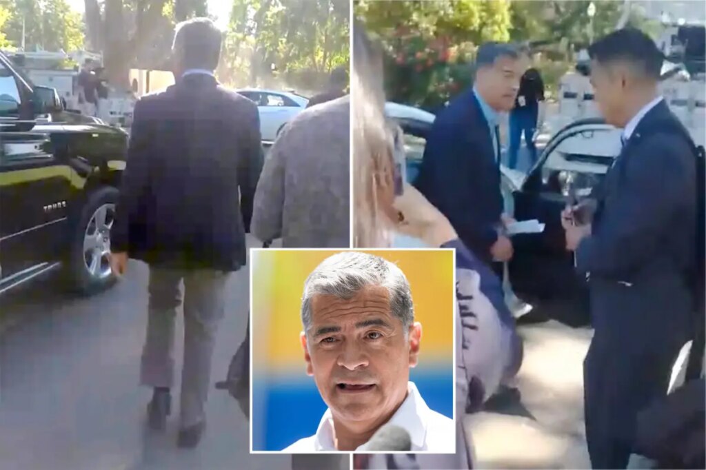 Awkward moment Xavier Becerra ducks reporters after slipping out of press conference at state Capitol
