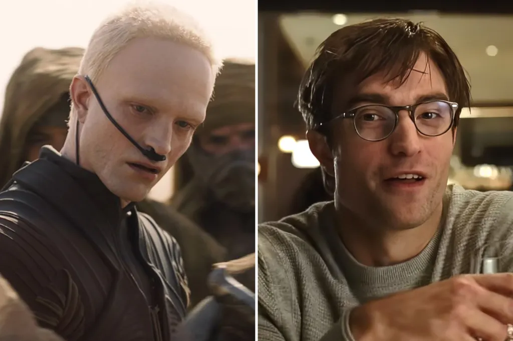 Collage of two images of the actor Stellan Skarsgard, one where he has pale skin and a tube up his nose, and the other where he wears glasses and a sweater.