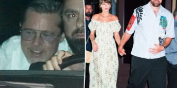 Brad Pitt spotted drinking at Taylor Swift and Travis Kelce’s wedding in July before publicly admitting he is off the wagon