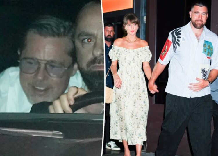 Brad Pitt spotted drinking at Taylor Swift and Travis Kelce’s wedding in July before publicly admitting he is off the wagon