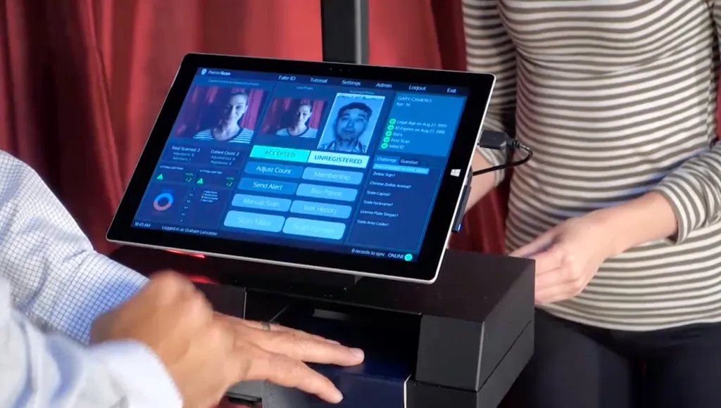 A tablet showing facial recognition software with 