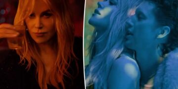 Nicole Kidman cozies up to young pop star, smokes cigarette and downs shot in raunchy music video