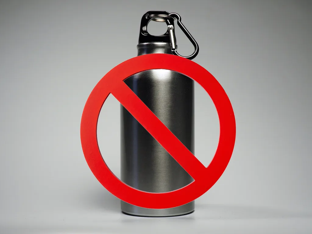 Stainless steel water bottle with a red 