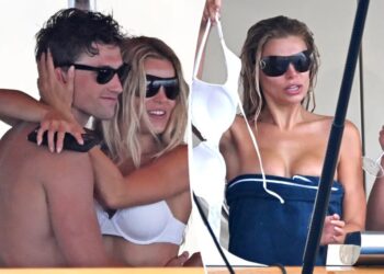 Brooks Nader loses bikini top — again — and gets cozy with model Jack Lumsden on yacht in Positano