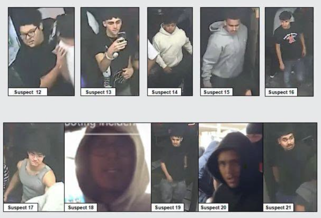 Collage of images labeled as suspects 12 through 21.