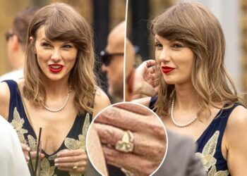 Taylor Swift flashes wedding ring and gold band as she attends Oli Jacobs and Laura Sisk’s star-studded nuptials solo