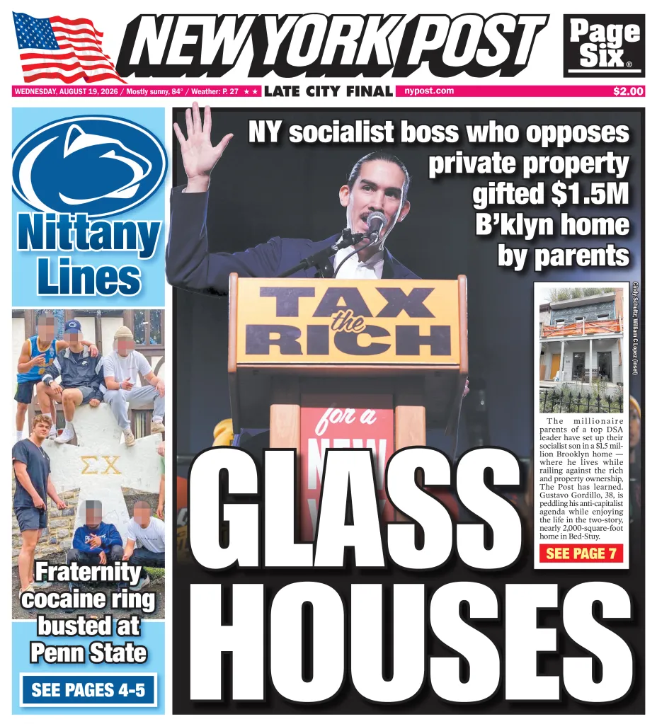 New York Post front page with headlines: 