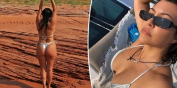 Kourtney Kardashian, 47, shows off curves in thong bikini on family vacation with Travis Barker and kids