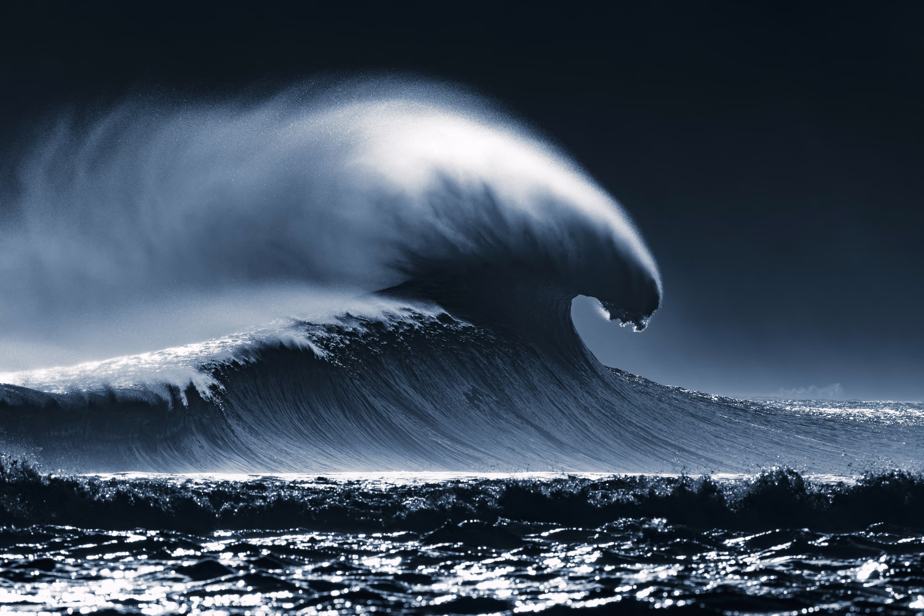 A dramatic view of a large crashing wave