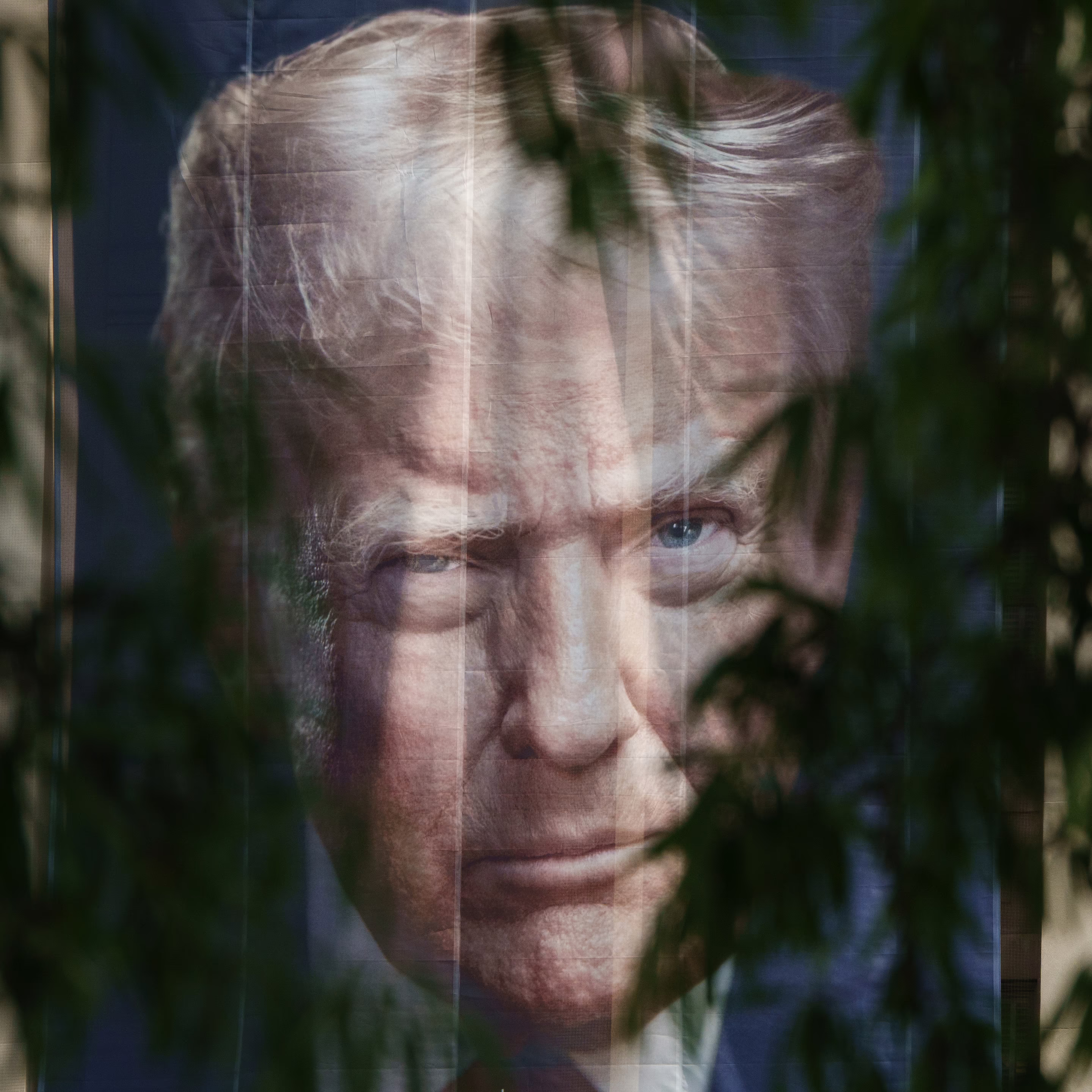 a banner of Donald Trump