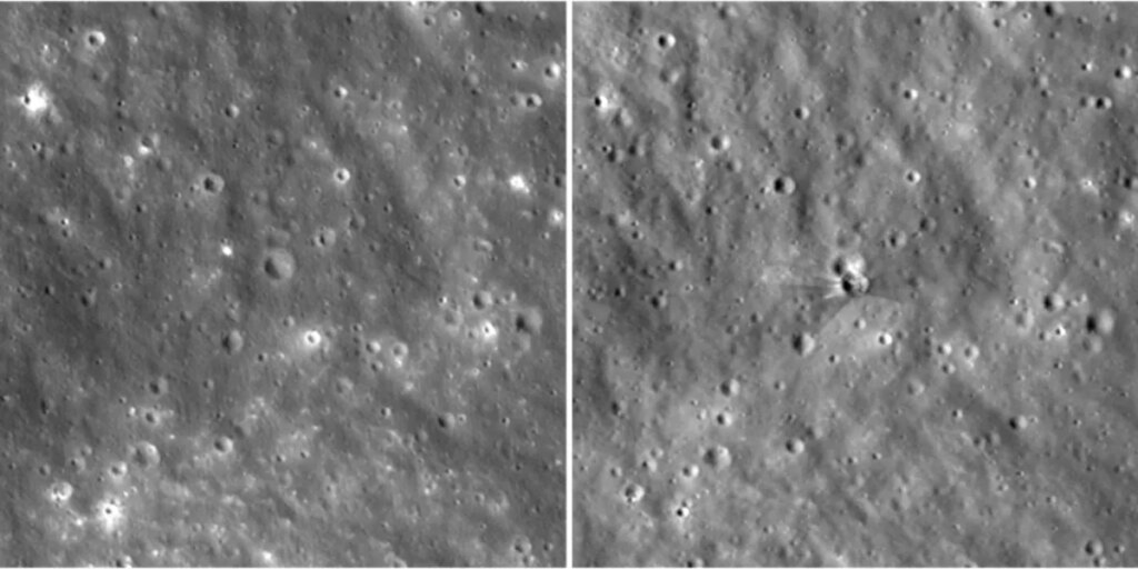 A SpaceX rocket carved out a crater on the moon as long as a bowling lane with ‘butterfly wing’ streaks
