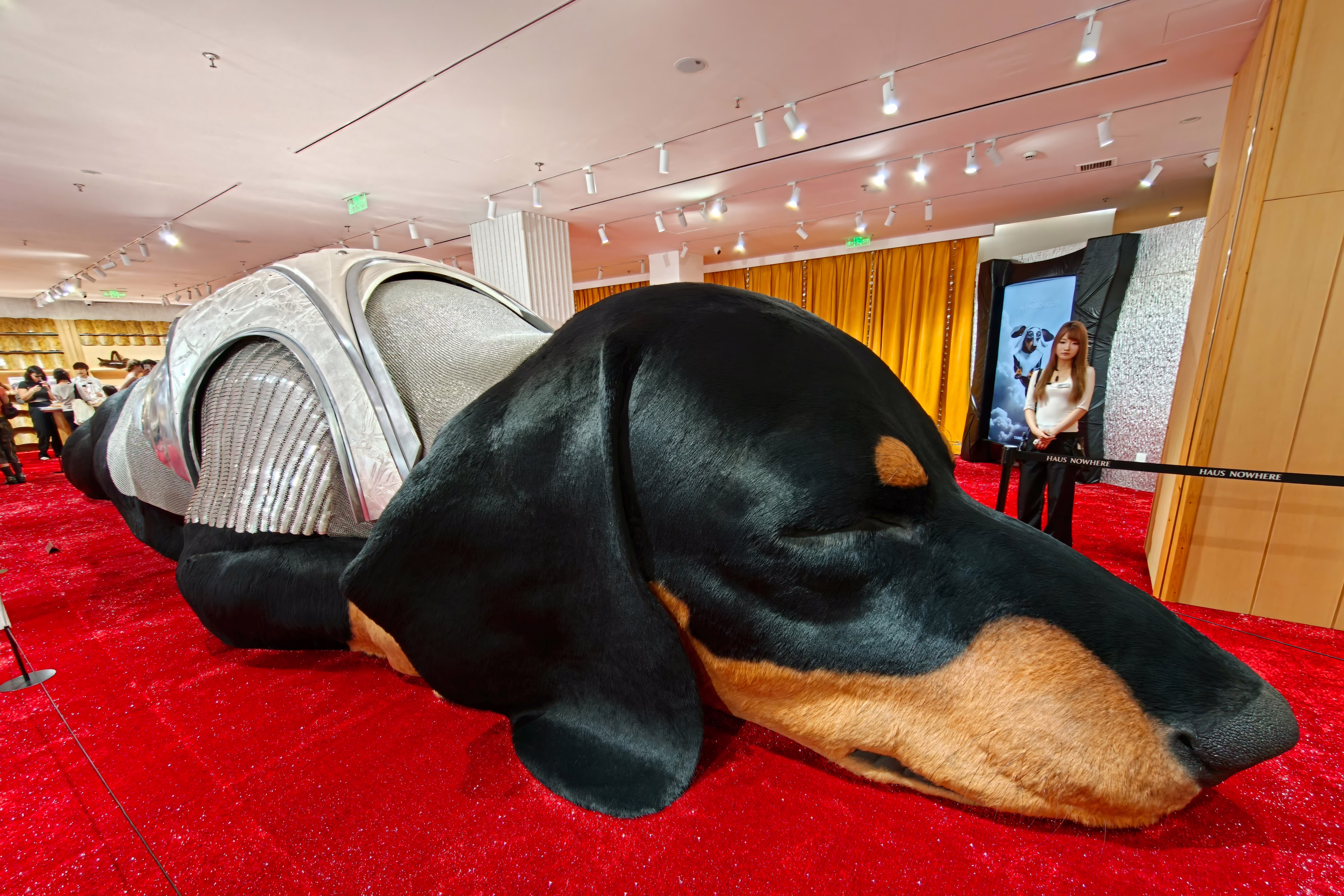 A huge sculpture of a sleeping Dachshund